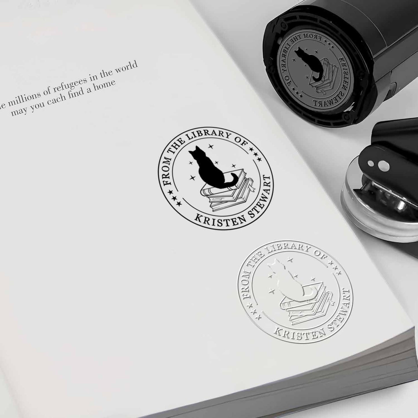 Book Embosser Personalized - Embosser Stamp Custom for Book, Cards, Paper, Napkins, Perfect for Book Lovers, Personal Library and Wedding, A Thoughtful Gift for Any Occasion - Cat