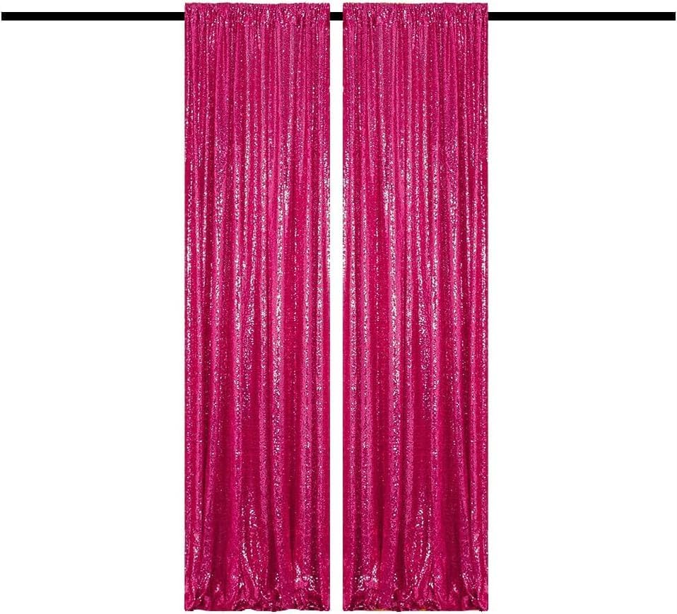 Fuchsia Sequin Curtains 2FTx8FT 2 Sequin Backdrop Curtains Panels Sparkly Background Drapes for Party Birthday Weeding Decor