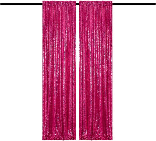 Fuchsia Sequin Curtains 2FTx8FT 2 Sequin Backdrop Curtains Panels Sparkly Background Drapes for Party Birthday Weeding Decor