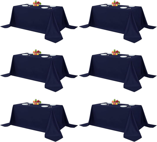 Fitable Elegant Rectangle Table Clothes, 6 Pack - 90 x 132 Inch, Navy - Reusable and Washable Tablecloths, Polyester Fabric Table Covers for Wedding, Party, Banquet, Formal Events