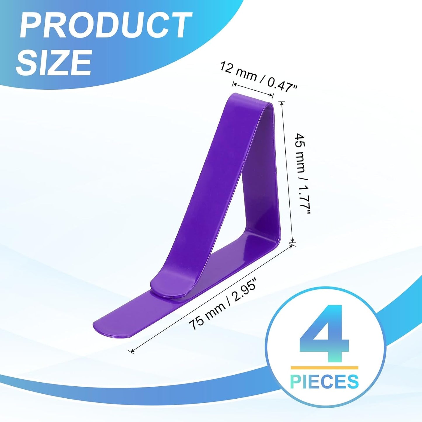 uxcell 4 Pack Tablecloth Clips, Stainless Steel Table Cloth Cover Clamps, 2.95" x 1.77" Windproof Holder Clips for Home Party Picnic Wedding Camping Dining Tables, Purple