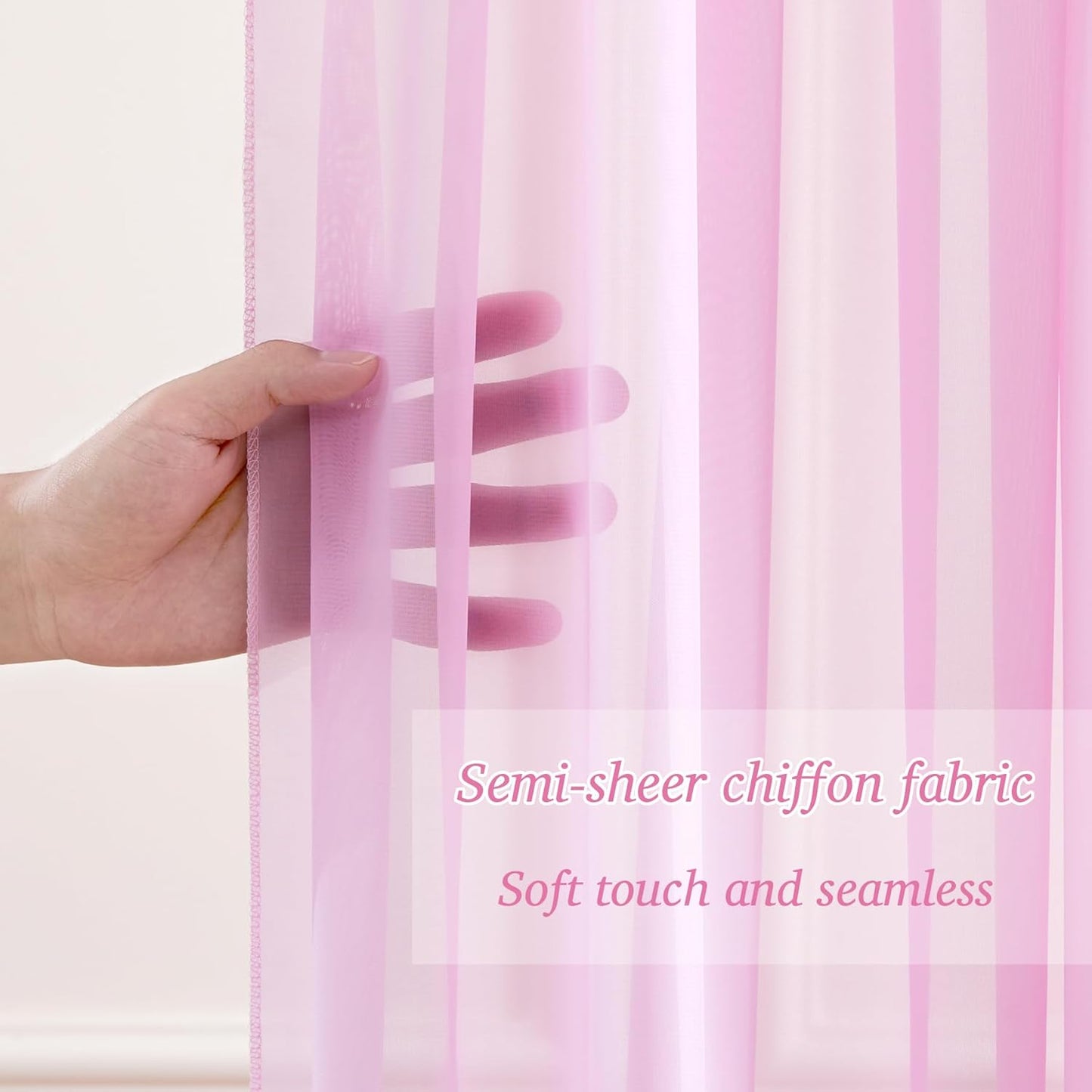 10x10ft Pink Chiffon Backdrop Curtain with Lights for Wedding Parties Baby Shower, Pink Sheer Backdrop Curtains for Girls Birthday Party Bridal Shower Photo Shoot Decor (5×10ft, 2 Panels)