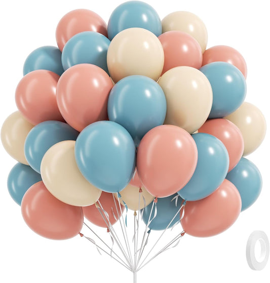 60pcs Gender Reveal Balloons, Dusty Pink Dusty Blue Sand White Balloons for Birthday Baby Shower Gender Reveal Party Decorations