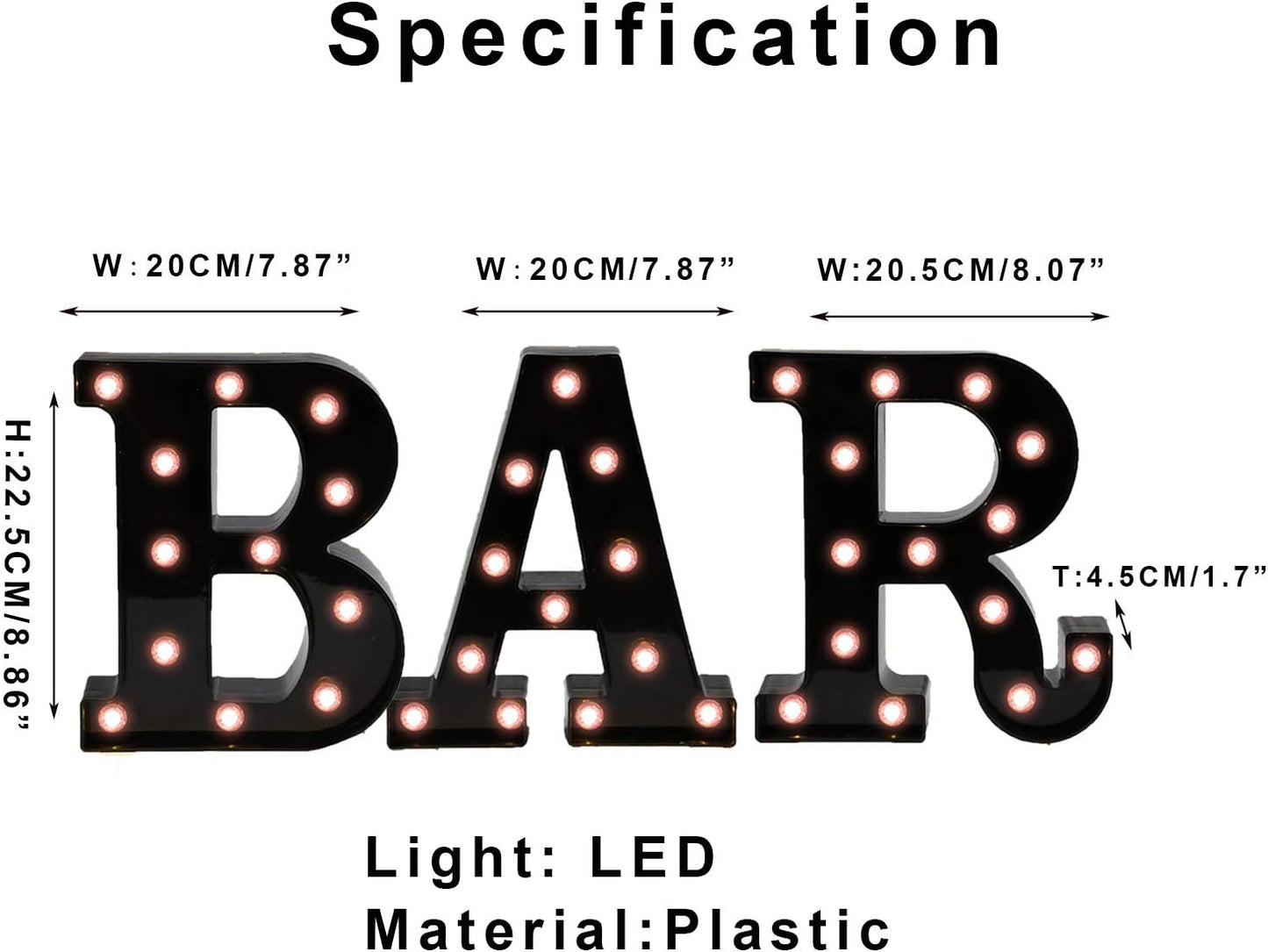Black Bar Sign, Marquee Light Up Letters LED Marquee Number Lights Sign for Night Light Home Bar Christmas Lamp Birthday Party Wedding Decoration-BAR