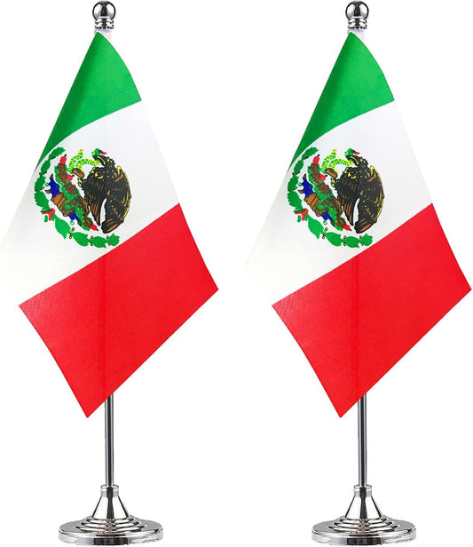 ZXvZYT 2 Pack Mexico flag Mexican Table Flag Small Mini Mexican Desk Flags With Stand Base,International Festival Events Celebration Decorate,Home office Decorations