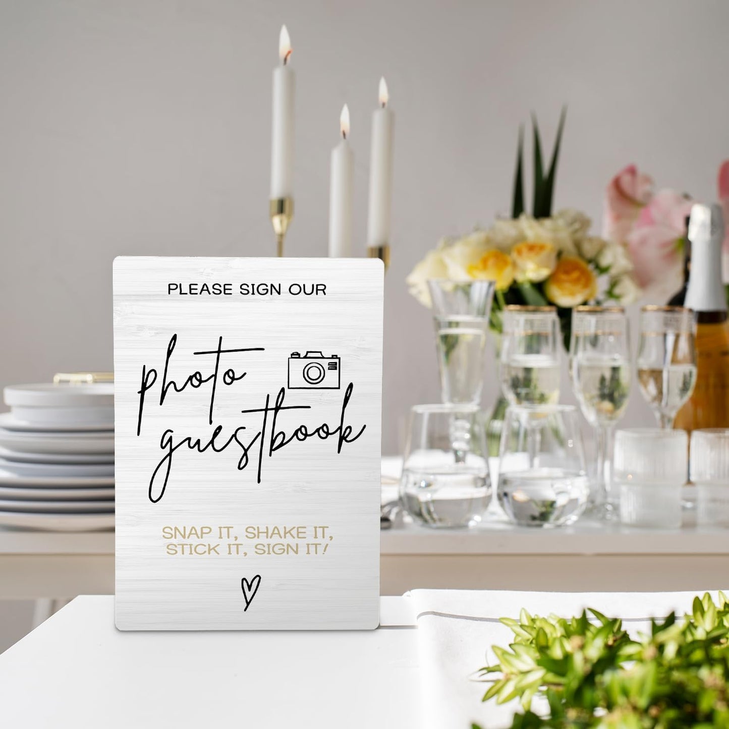 Photo Guest Book Wooden Stand 5x7inch, Wedding Reception Desk Decor for Guests to Sign