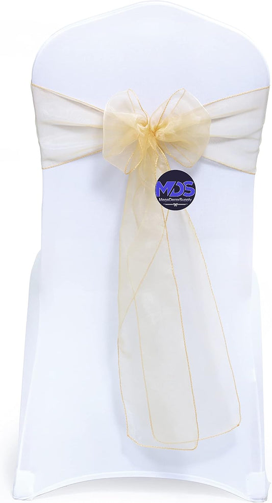 MDS Pack of 25 PCS Organza Chair Sashes Wider Dining Chair Bows Ribbon Tie Back for Wedding Party Birthday Bridal Shower Reception Event Banquet Home Chair Cover Decoration - Beige