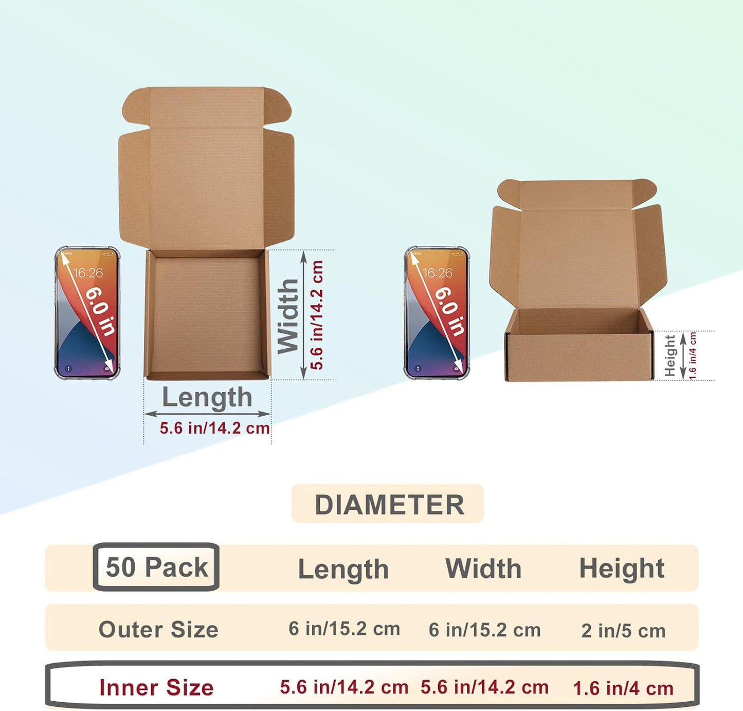 MEBRUDY 6x6x2 Inches Shipping Boxes Pack of 50, Small Corrugated Cardboard Box for Mailing Mailer Packing, Brown