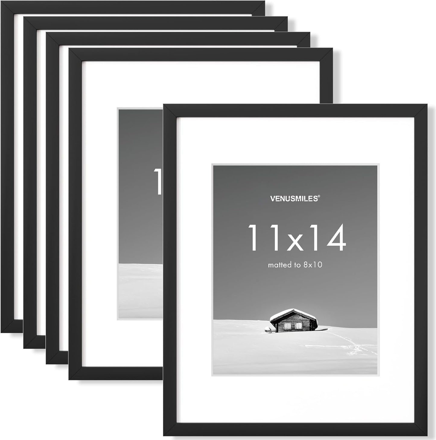 11x14 inch Picture Frame, 11x14 Photo Frames with 8x10 Removable Mat - High Definition Plexiglass - Vertical and Horizontal Display - Wall Hanging Frame - Black, 5 Pack