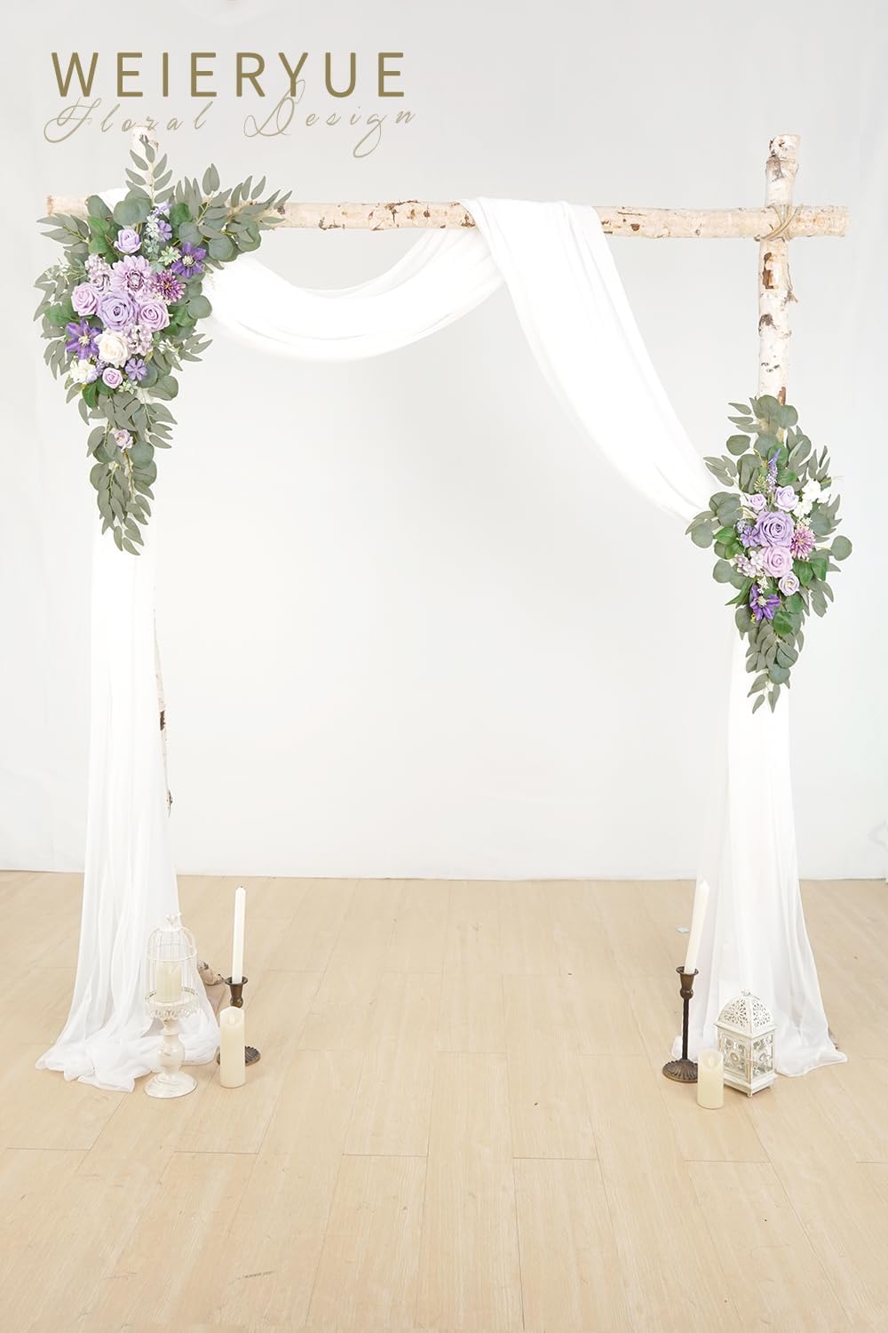 Artificial Wedding Arch Flowers Kit(Pack of 3),2Pcs Artificial Flower Arch Decor,1Pcs Sheer Drape for Wedding Ceremony Arbor for WeddingCeremony (Provence Purple)