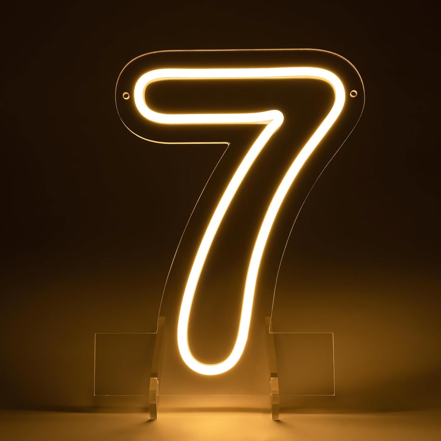 Number 7 LED Neon Sign Backdrop Birthday Party Decoration, 11.3" Height Warm White Marquee Numbers Seven Light Up Sign for Wedding Anniversary Window Wall Table, Indoor Battery Operated or USB