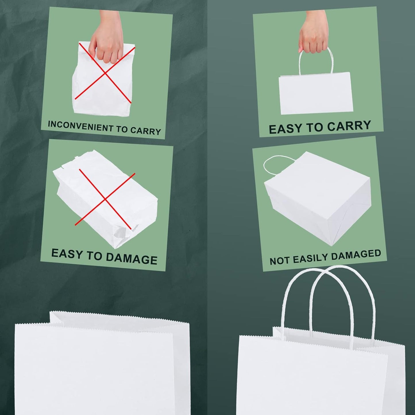 METRONIC Paper Gift Bags 16x6x12'' 100Pcs White Paper Bag with Handles Bulk for Small Business, Birthday Wedding Party Favor