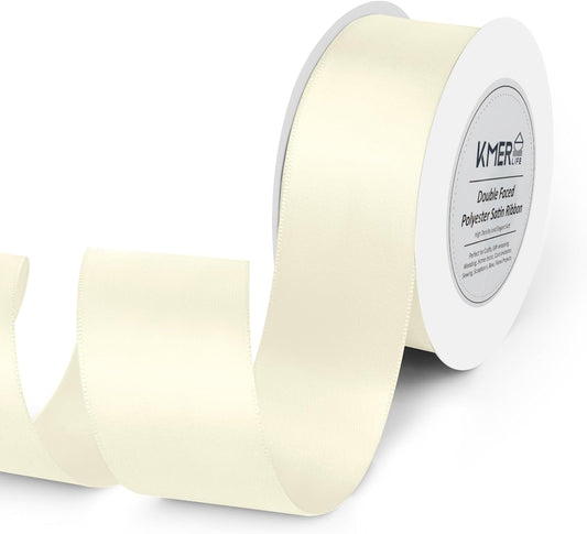 KMER LIFE 1-1/2 inch x 25 Yards Double Faced Polyester Ivory Satin Ribbon, Perfect for Gift Wrapping Very Suitable for Weddings Party Hair Bow Invitation Decorations and More