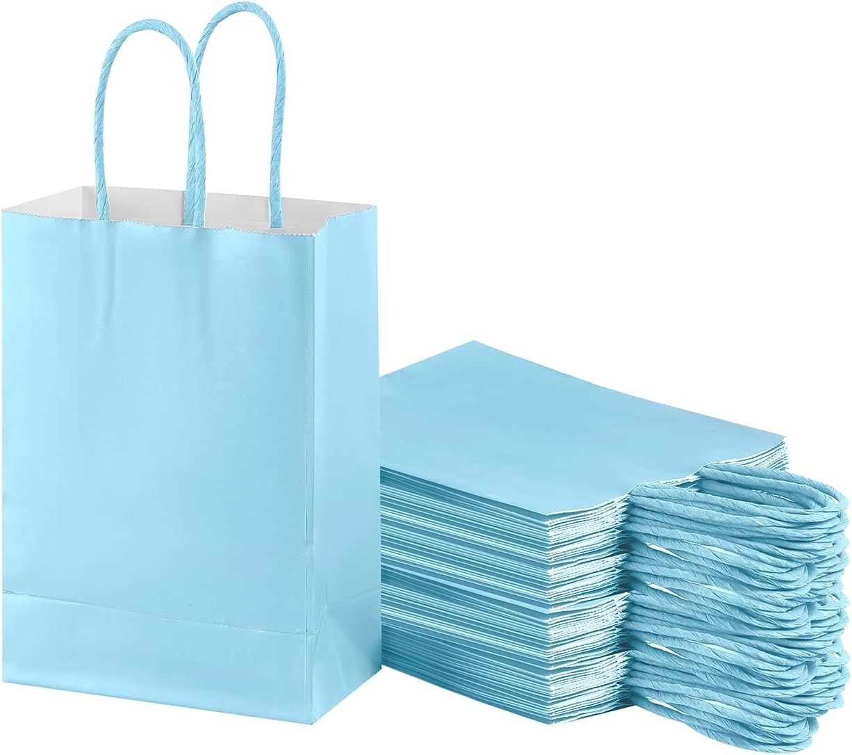 piqiya Small Plain Natural Paper Kraft Gift Bags with Handles Light Blue Paper Bags for Eid Birthday Party Grocery Retail Business Goody Craft Bag (Blue，24pcs)