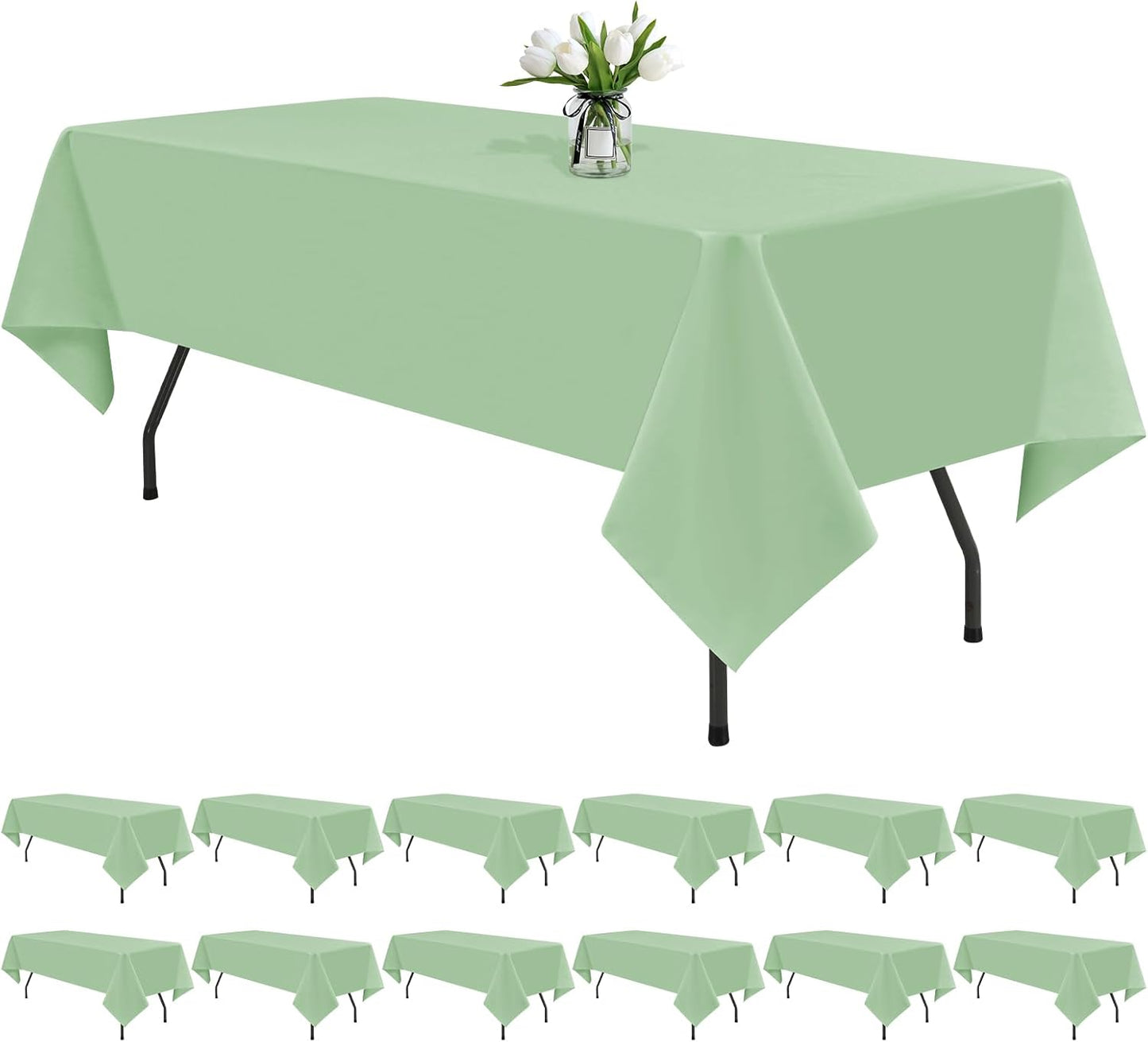 12 Pack Sage Green Tablecloths for Rectangle Tables 60 x 126 Inch Sage Green Polyester Tablecloth 8 Foot Rectangle Table Cloth Washable Fabric Table Cover for Party Wedding Banquet Restaurant Events