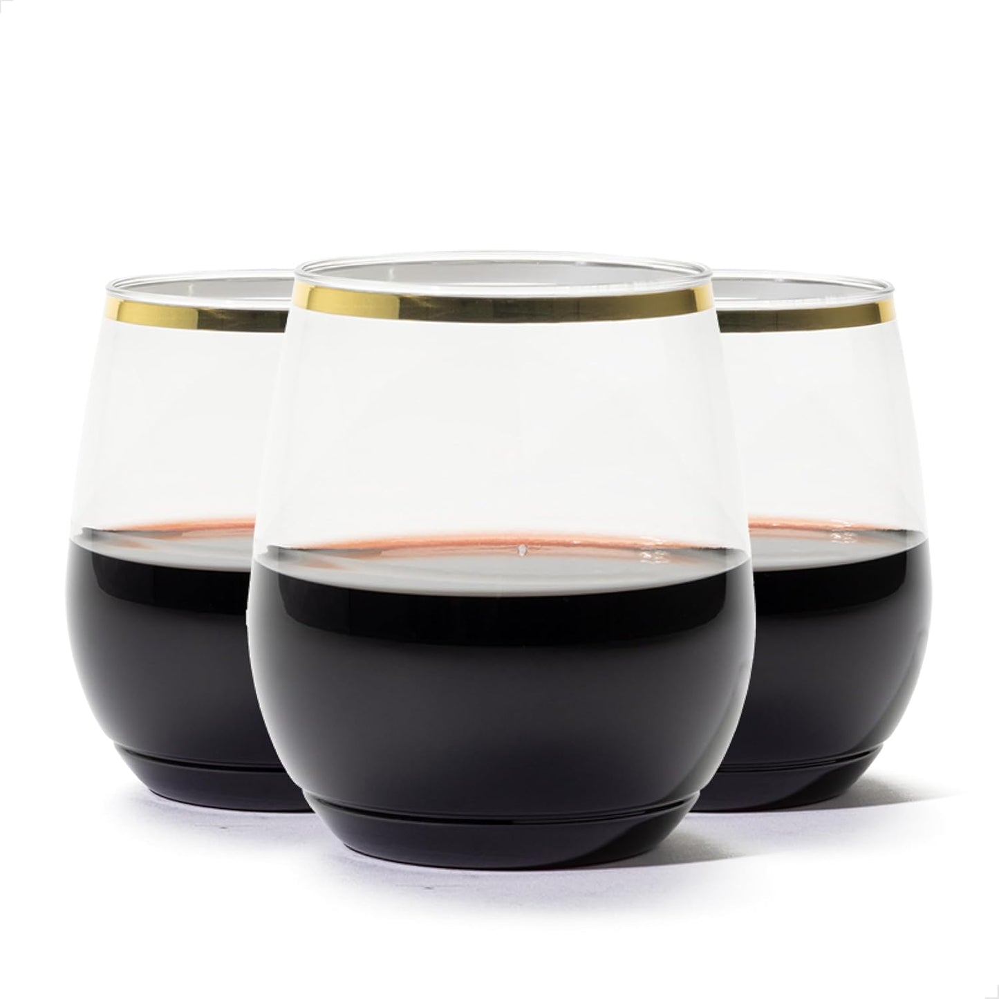 TOSSWARE POP Gold Rim 14oz Vino SET OF 12, Premium Quality, Recyclable, Unbreakable & Crystal Clear Plastic Wine Glasses