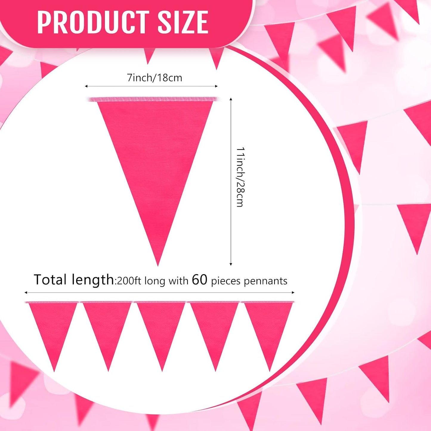 Tatuo 200 Feet Solid Pennant Banners Flags String Triangle Hanging DIY Bunting Flags Party Decorations for Grand Opening Party Banners for Kids Birthday, Shops (Pink)