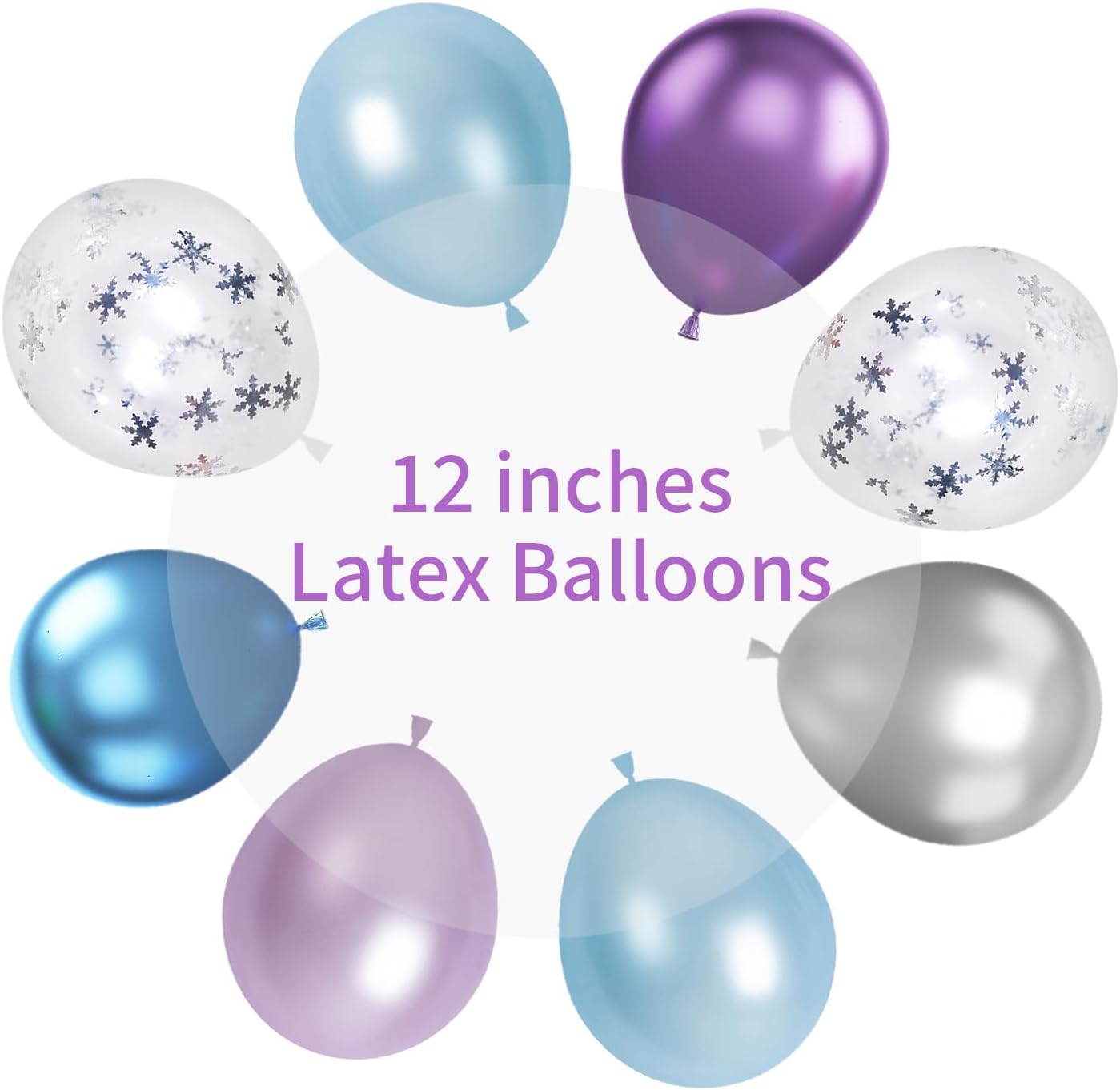 Frozen Balloons, 12 Inch Purple Blue White and Silver Balloons with Snowflake Balloons for Girls Frozen Theme Party Supplies Ice Snow Theme Birthday Baby Shower Winter Party Decorations