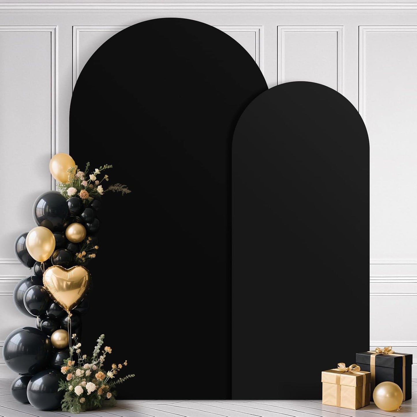 Ledido Wedding Arch Backdrop Cover 6FT 7.2FT Arch Covers 2Set Fitted Stretchy Spandex Round Top Stand Backdrop Cover for Wedding Banquet Ceremony Birthday Party Baby Shower Event Decoration,Black
