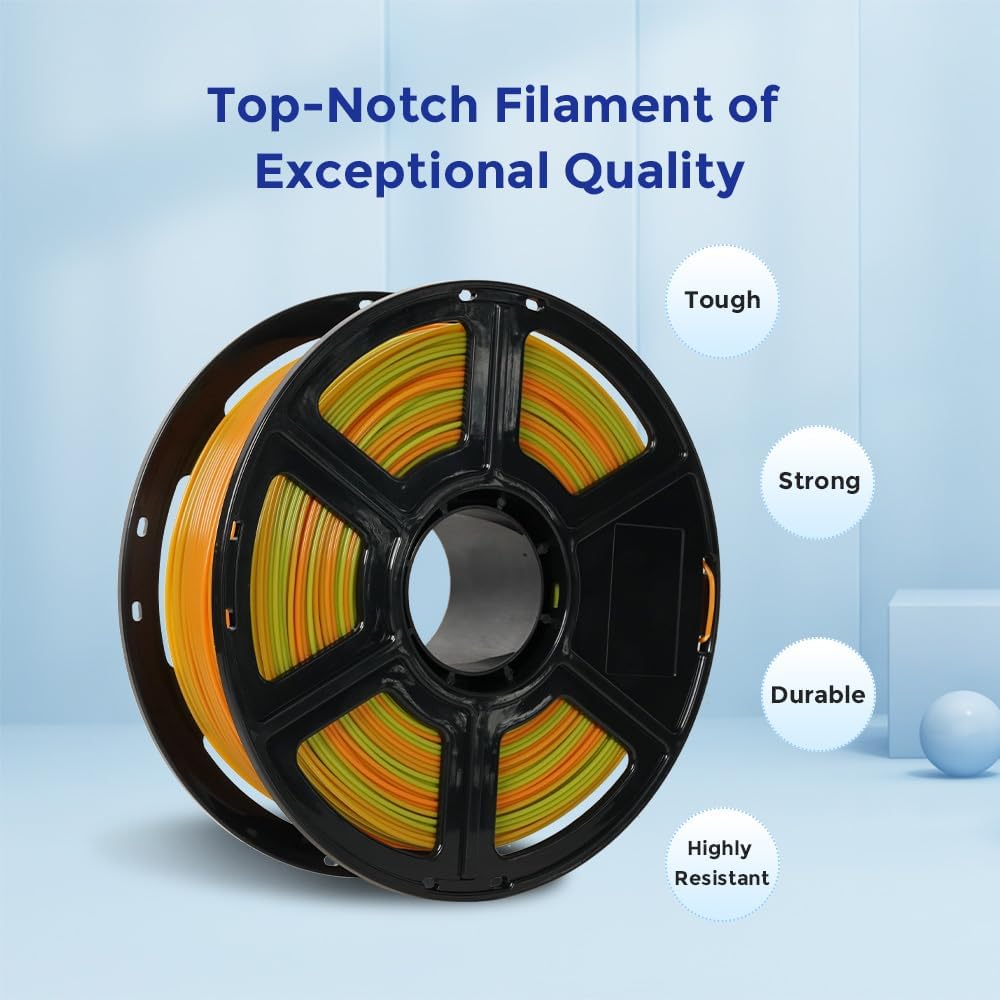 FLASHFORGE 3D Printer Filament Gradient Color Change PLA Filament 1.75mm, 1KG Spool (2.2lbs), Dimensional Accuracy +/- 0.02mm, Better Tenacity & No Knotting 3D Printing Filament (Green & Orange)