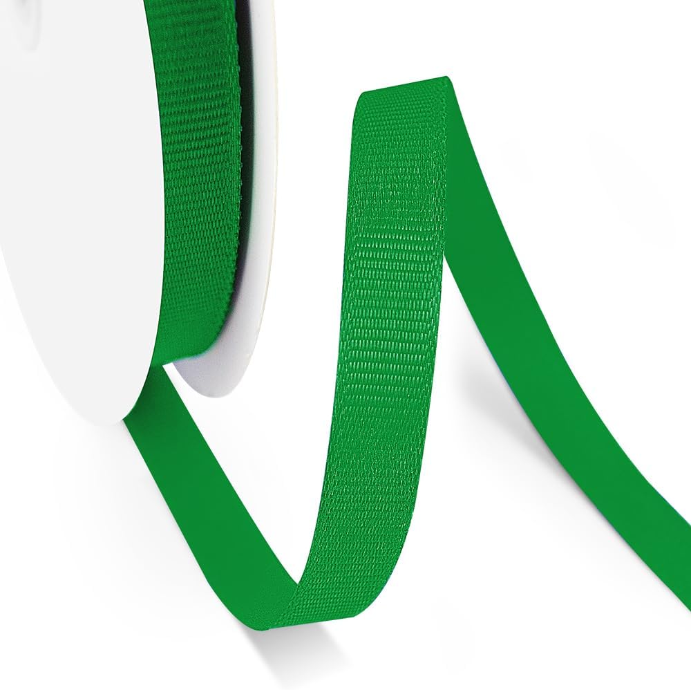 3/8" X 50 Yards Green Grosgrain Ribbon, Premium Grosgrain Ribbon for Sewing, Gift Wrapping, Bow Making, Wedding Decor, Wrapping and More (Green)