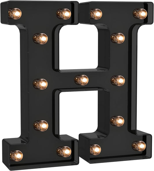Foaky Black LED Letter Lights for Room Decor - Bedroom Wall Decor, Alphabet Lights for Home, Wedding, Party - Battery Operated （H）