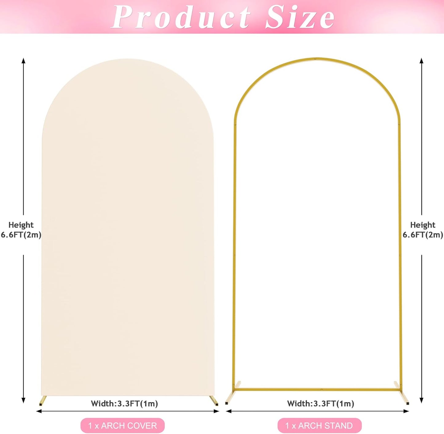 Wokceer 6.6 FT Wedding Arch Backdrop Stand and Arch Cover, Metal Arch Stand with Arch Stand Cover for Birthday Party Wedding Ceremony Bridal Baby Shower Event Decor