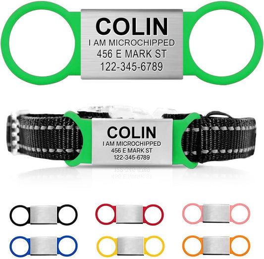 Personalized Engraved Name Tag - Silent No Noise - Custom Slide On ID Tags for Dogs and Cats - Small, Medium, Large Sizes