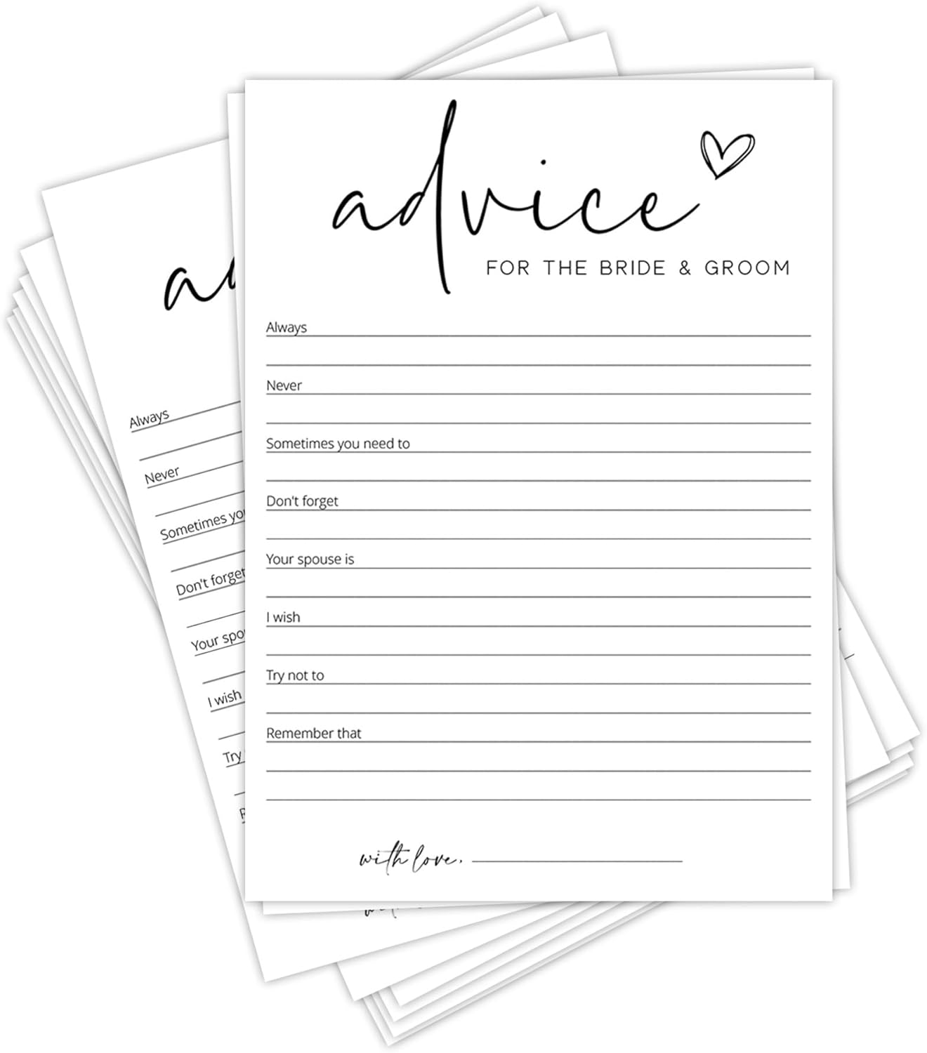 Bridal Shower Games, Advice for The Newlyweds, 25Pcs Minimalist White Double-Sided Bridal Game Cards, Wedding Shower Games for Guests, Engagement Bachelorette Party Supplies - A22