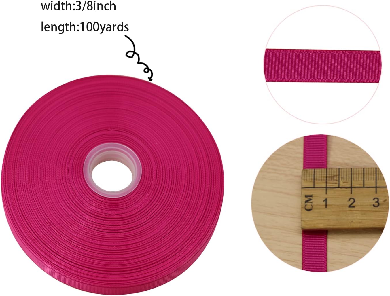 Jesep One Roll 100 Yards Soild Grosgrain Ribbon Boutique Gift Wrapping Package Ribbon, DIY Crafts Bow Hair Headband Accessories Assorted Ribbon #188 (3/8" 10mm, Rose)