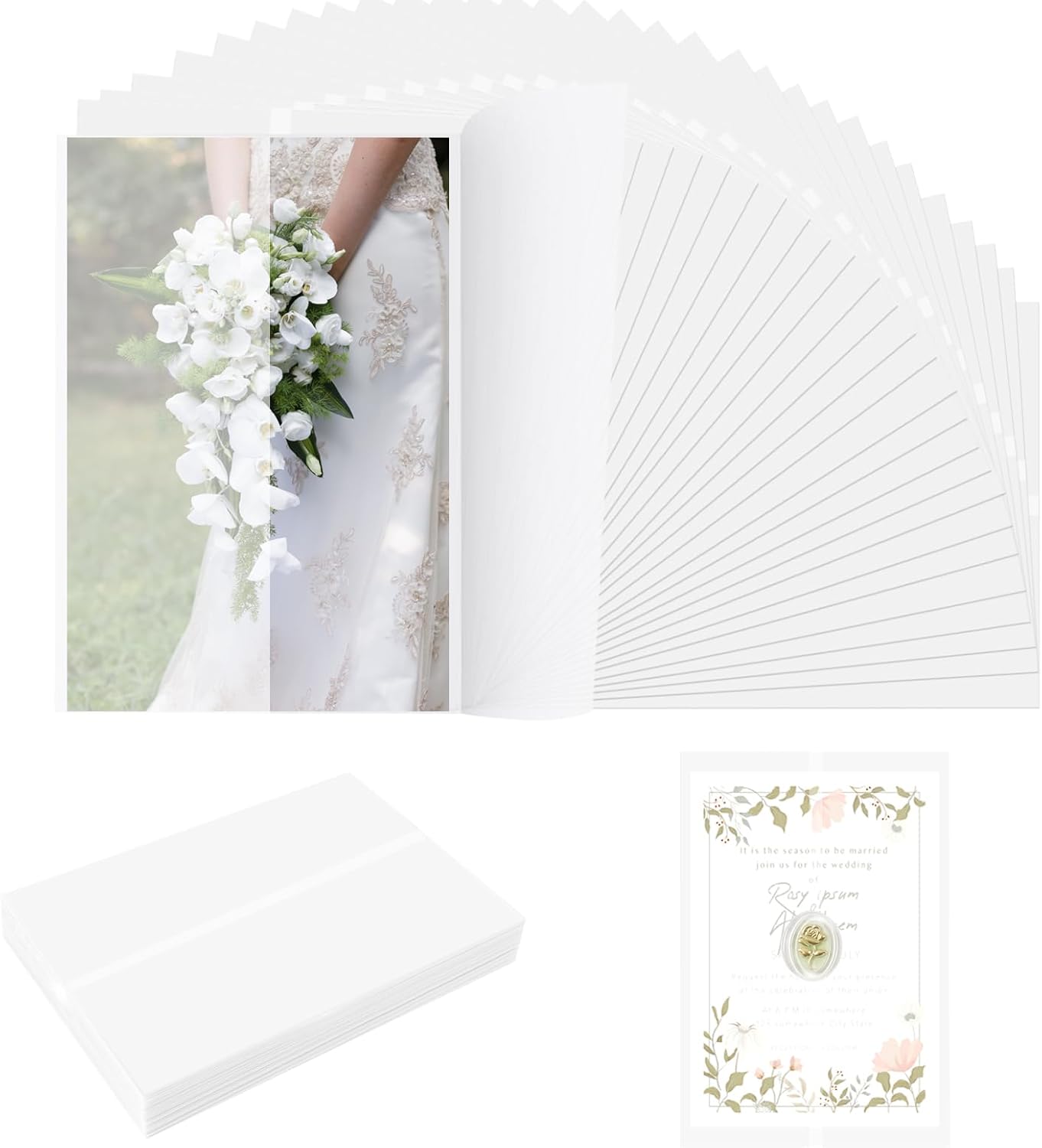 JAGERGREEN 50 Pack Vellum Jackets for 5x7 Invitations Pre-Folded, 115 GSM Translucent Printable Vellum Paper 5x7, Vellum Wraps for Wedding Invitations Sleeves, Birthday Greeting Cards, DIY Crafts