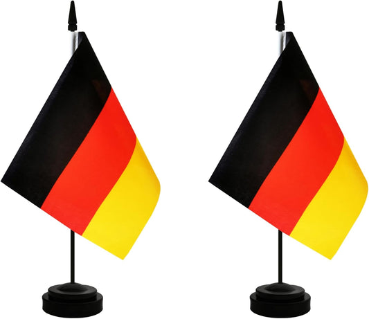 2 Pack Germany Desk Flag, Germanic Table Office Flag with Solid Pole and Stand Base, International Country Flag, Festival Celebration, Classroom Meeting Desktop Decoration (Germany)
