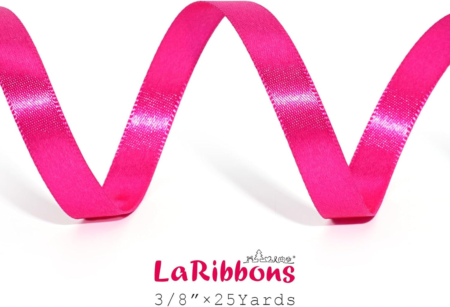 LaRibbons Hot Pink Satin Ribbon 3/8 Inch 25 Yards Luxury Double Faced Hot Pink Ribbon for Gift Wrapping Pink Breast Cancer Ribbons Flower Bouquet Crafts Wedding Party Christmas Decoration