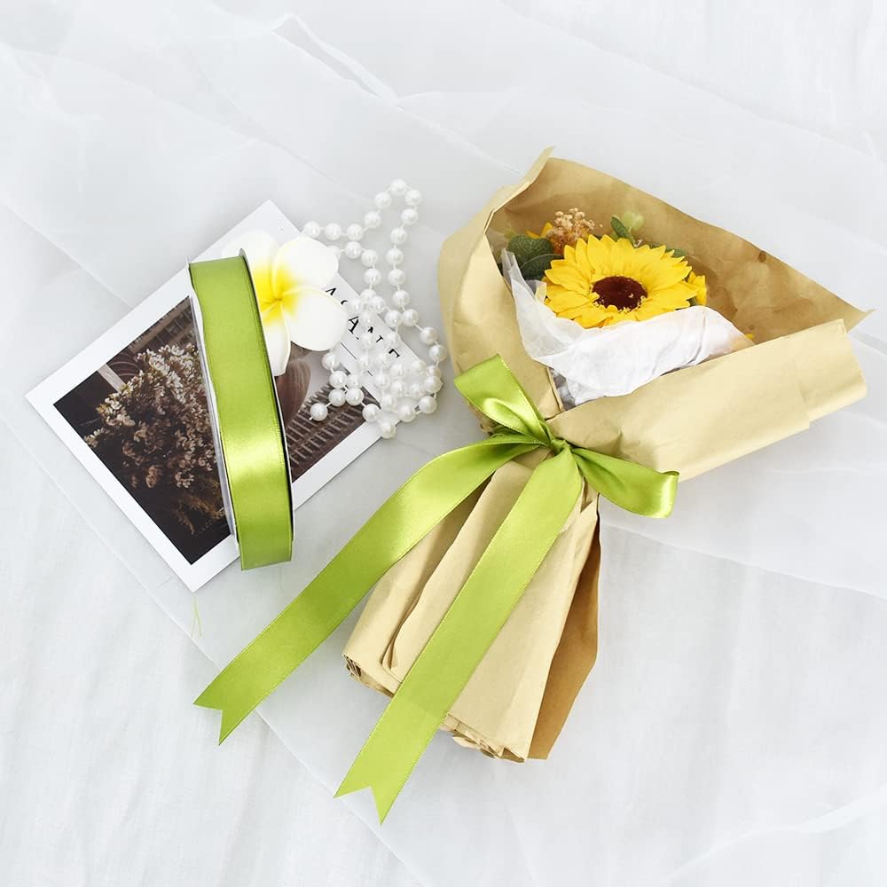 TONIFUL 1 Inch x 100yds Sage Olive Green Satin Ribbon, Thin Solid Color Satin Ribbon for Gift Wrapping, Crafts, Hair Bows Making, Wedding Party Decoration, Invitation Cards, Floral Bouquets