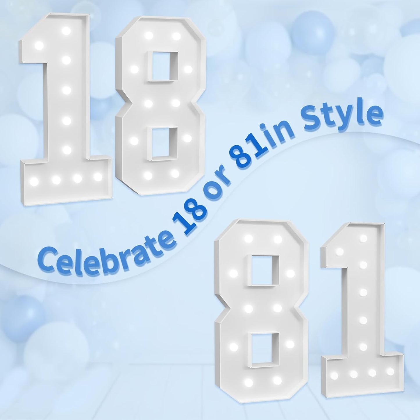 imprsv Marquee Numbers Large 18th-Birthday Decorations: 4ft Light Up Number Party Decor 18 Year Old Girl and Boy Birthday Decoration Backdrop Anniversary Cardboard Big Mosaic Balloon Frame Number 18