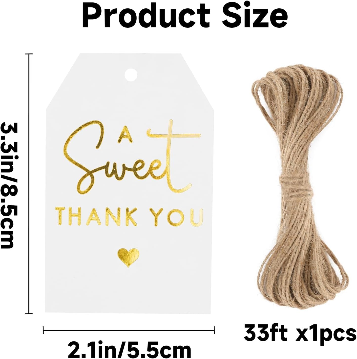 A Sweet Thank You Tags, joycraft 50Pcs Gold Thank You Gift Tags with String, 3x2 in White Kraft Paper Gift Tags, Sweet Thank You Tags for Wedding, Baby Shower, Birthday, Anniversary, Gift Wrap