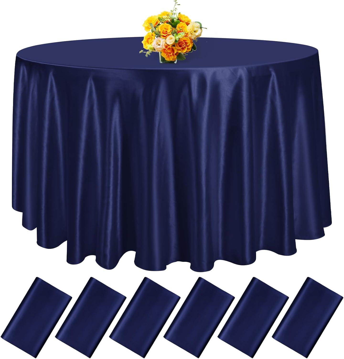 fani 6 Pack 120 Inch Navy Blue Satin Tablecloth - Premium Bright Silky Round Tablecloth Overlay Smooth Fabric Table Cover, Table Decoration for Wedding Party Banquet Events Restaurant Kitchen Dining