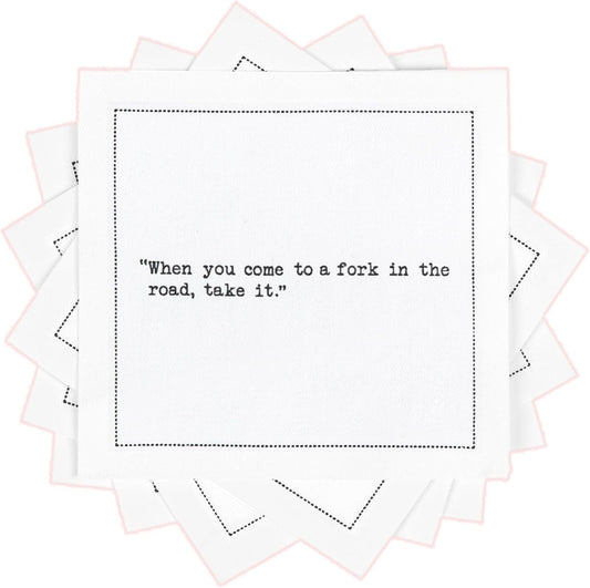 Five Star Napkins White Cocktail Napkins – 50 Luxury Cotton Disposable Cocktail Party Napkins with Quotes – 4.5" x 4.5" for Home Bars, Game Nights, Beverages, Birthdays, Weddings & Holidays