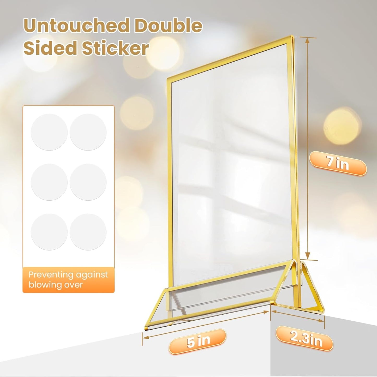 Acrylic Sign Holder 5X7 Gold Picture Frame Double-Sided Acrylic Frames for Wedding Table Numbers Photo Frames Flyers Menu with Removable Sticky Dots-6 Pack