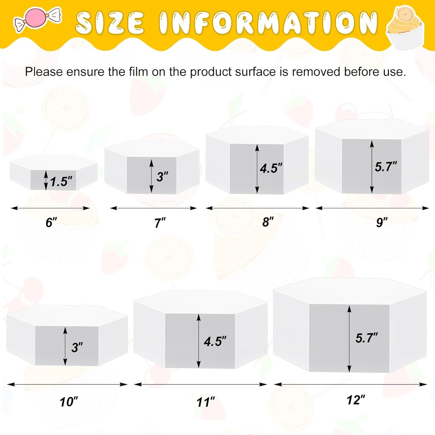 Leinuosen 7 Pcs Large Buffet Risers Set 6" to 12" Acrylic Display Box Catering Dessert Table Riser Food Display Decorative Stand with Hollow Bottom for Catering Supplies(White, Hexagonal)