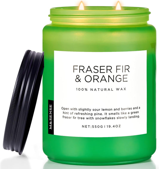 M&SENSE Fir & Orange Large Candle for Home Scented 19.4oz 110 Hour Clean Non Toxic Long Lasting Organic Natural Soy Wax Highly Scented Holiday Candle Gifts for Home Decor