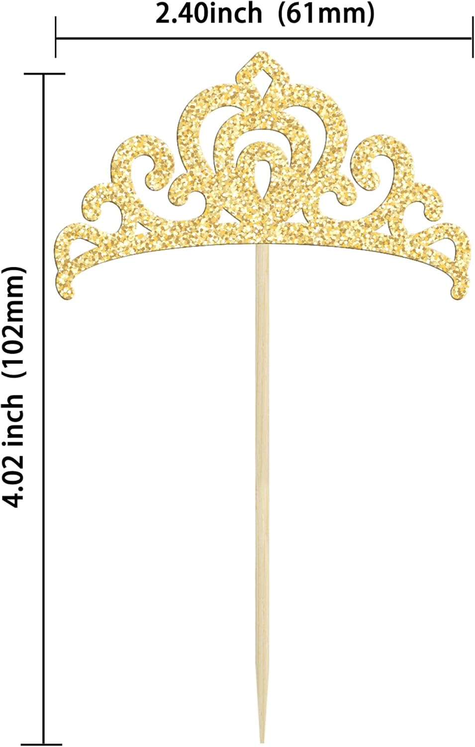 Gyufise 24Pcs Gold Princess Crown Cupcake Toppers Glitter Princess Cake Pick Decorations for Wedding Girl Birthday Baby Shower Party Decorations Light Gold