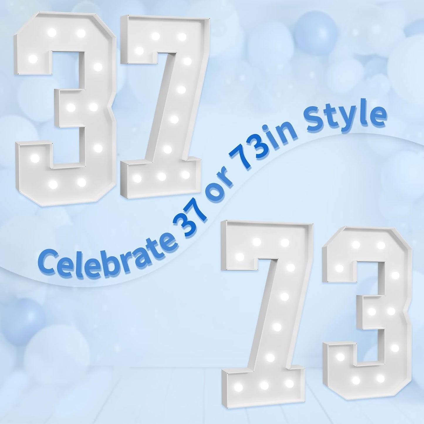 imprsv Marquee Numbers Large 37th-Birthday Decorations: 4ft Light Up Number Party Decor 37 Year Old 73rd Birthday Decoration Backdrop 73 Anniversary Cardboard Big Mosaic Balloon Frame Number 37