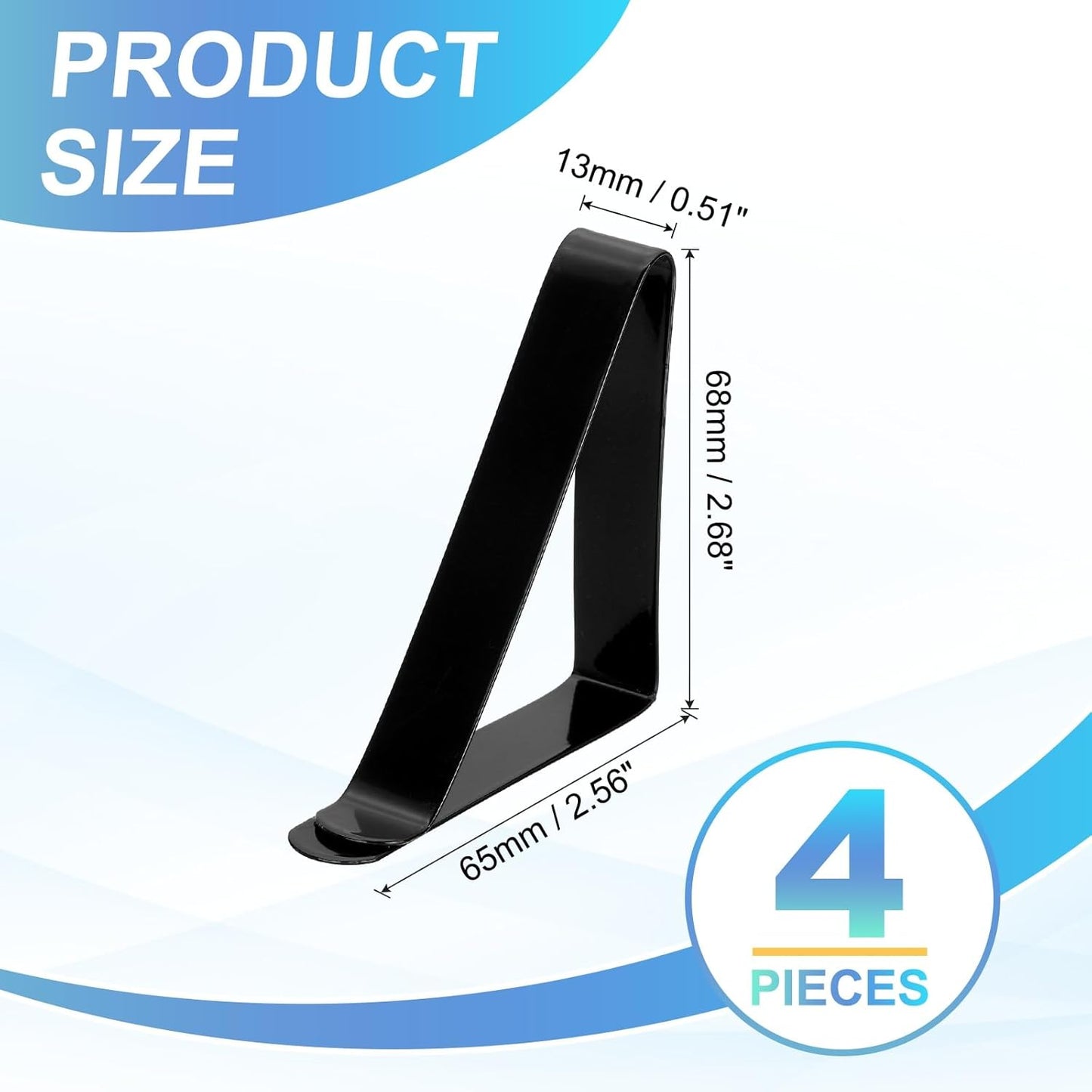 uxcell 4 Pack Tablecloth Clips, Stainless Steel Table Cloth Cover Clamps, 2.56" x 2.68" Windproof Holder Clips for Home Party Picnic Wedding Camping Dining Tables, Black