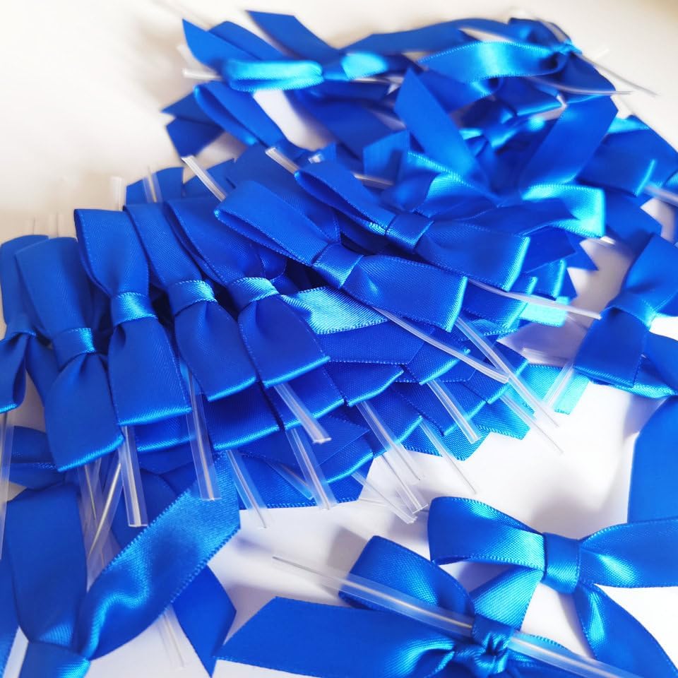 50pcs 2-1/2 Inch Blue Satin Ribbon Bows with Twist Tie Bows for Christmas Tree Decoration Gift Packing&Wrapping(Blue)