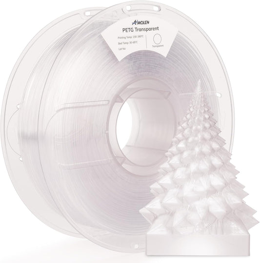 AMOLEN Rapid PETG Transparent 3D Printer Filament 1.75mm +/-0.02mm,Transcucent petg500mm/s High Speed Strong Toughness Clear White Color 1KG/2.2lb
