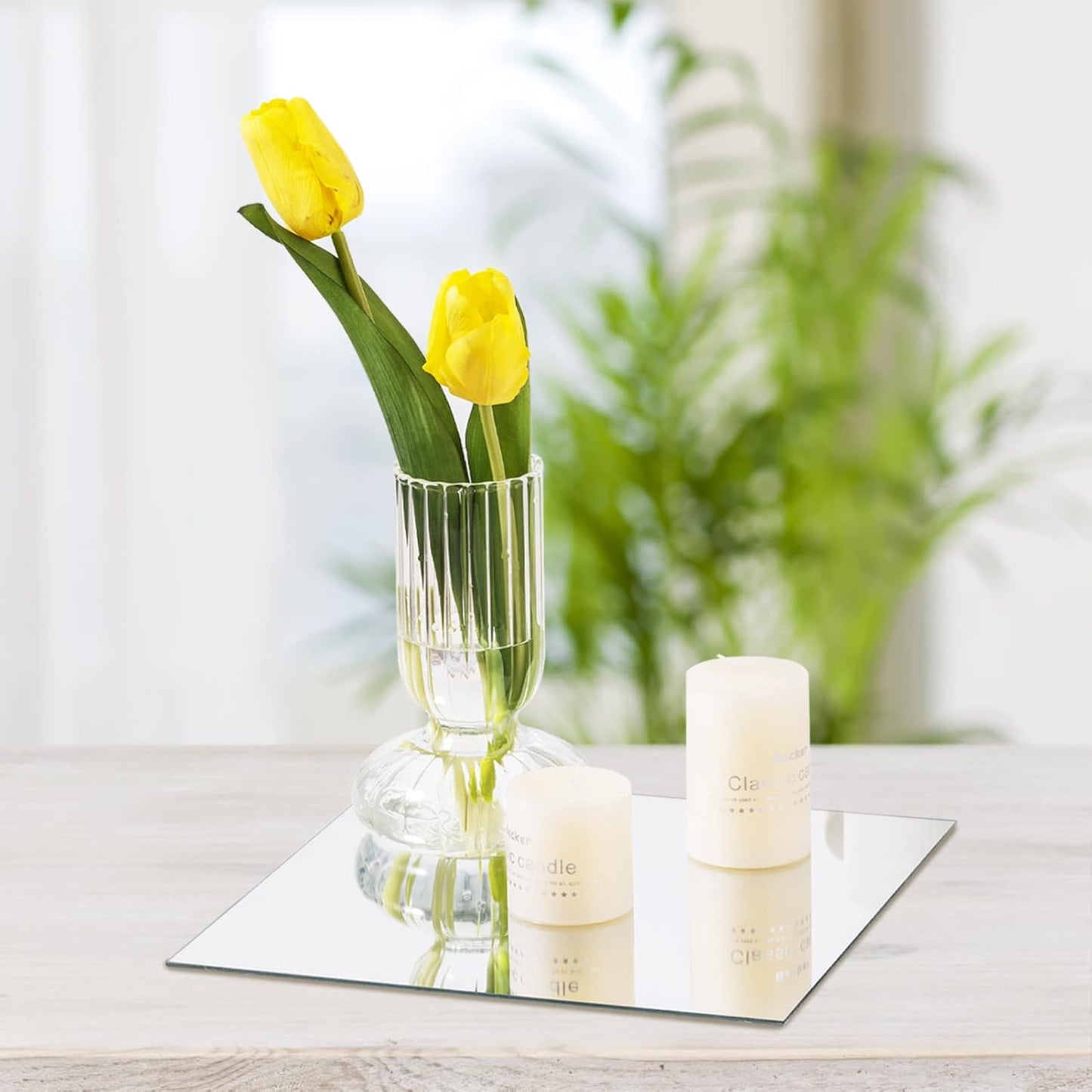 JAMBALAY 8" Square Mirror Centerpieces for Tables, Glass Mirror Plates for Table Centerpieces, Mirror Tray for Wedding & Party Decorations, 2mm Set of 12 Mirror Table Centerpieces for Tables