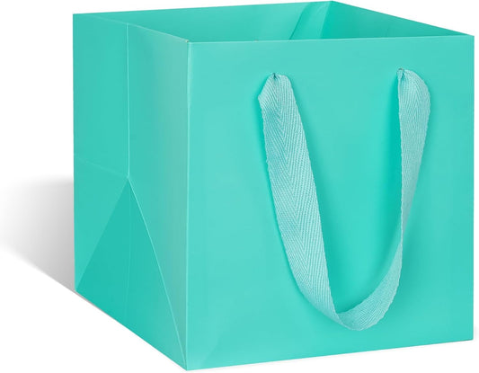 ADIDO EVA Teal Blue Square Gift Bags Medium Size Square Bottom Paper Bags with Handles for Party Favor, Shopping Bag (10x10x10 In, 10 CT)