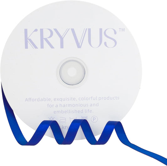 Dark Royal Blue Satin Ribbon 3/8 inch X Continuous 100 Yards, Single Face Polyester Ribbon Perfect for Gift Wrapping, Flower Bouquet, Wedding Decor, Crafts, Bow Making, Sewing and More