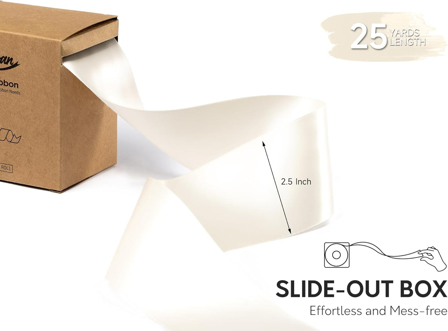 Ivory Satin Ribbon 2.5 Inch Double-Faced Polyester Cream Ribbons 25 Yards for Christmas Gift Bows Crafts Floral Bouquet Wedding Invitations